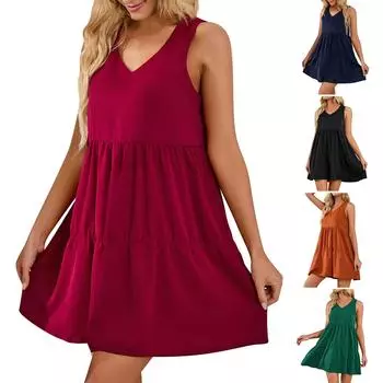 Женское весенне-летнее однотонное платье без рукавов с v-образным вырезом и плечами S чёрный