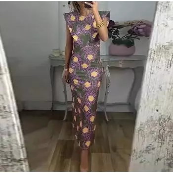 Женское весенне-летнее платье 2025 года с новым темпераментом, с принтом на талии, длинное XS фиолетовый