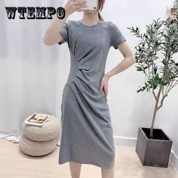 Женское весенне-летнее платье средней длины длиной выше колена, тонкое свободное хлопковое платье с короткими рукавами и длинными рукавами XL чёрный