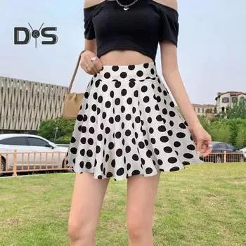 Женское весенне-летнее платье-юбка с принтом в горошек, мягкое, дышащее, свободное, с высокой талией, А-силуэт, плиссированное, миди-платье, модный праздничный костюм L красный