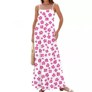 Женское весенне-летнее повседневное модное длинное платье с регулируемыми подтяжками и принтом XL