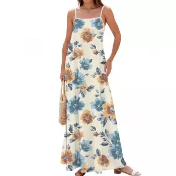 Женское весенне-летнее повседневное модное длинное платье с регулируемыми подтяжками и принтом L