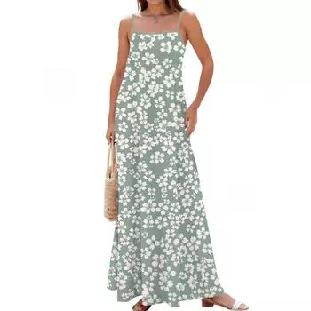 Женское весенне-летнее повседневное модное длинное платье с регулируемыми подтяжками и принтом XL