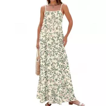 Женское весенне-летнее повседневное модное длинное платье с регулируемыми подтяжками и принтом S