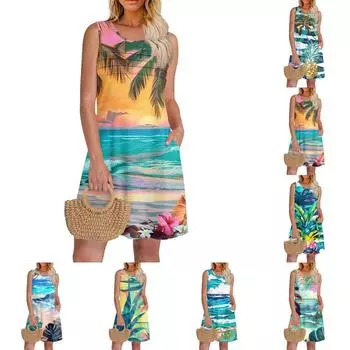 Женское весенне-летнее повседневное модное облегающее полосатое гавайское платье с оборками и цветочным принтом L циан