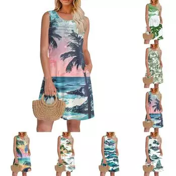 Женское весенне-летнее повседневное модное облегающее полосатое гавайское платье с оборками и цветочным принтом L армия зеленый