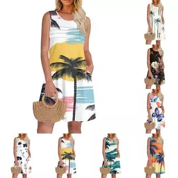 Женское весенне-летнее повседневное модное облегающее полосатое гавайское платье с оборками и цветочным принтом L бежевый