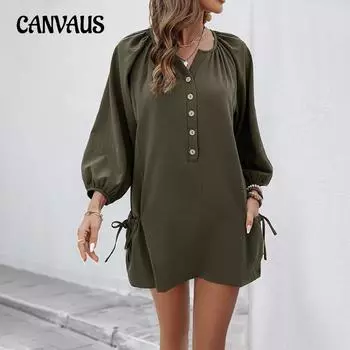 Женское весенне-летнее повседневное свободное платье с эластичным дизайном и карманами, однотонное платье S армия зеленый