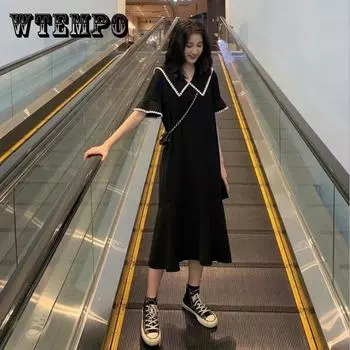 Женское весенне-летнее простое французское элегантное ретро большое тонкое черное длинное платье XXXXXL