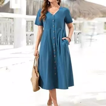 Женское весенне-летнее свободное платье с высокой талией S чёрный