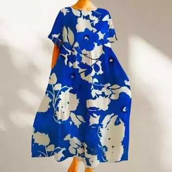 Женское весенне-летнее темпераментное свободное длинное платье большого размера L лазурь