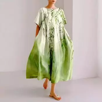 Женское весенне-летнее темпераментное свободное длинное платье большого размера L светло-зеленый