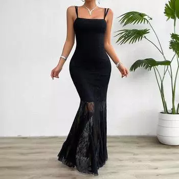 Женское весенне-летнее тонкое кружевное платье на подтяжках S красный