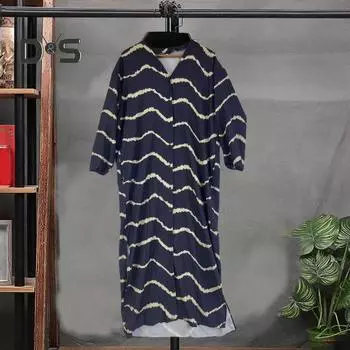 Женское весенне-осеннее богемное платье-рубашка с волнистым принтом, однобортный кардиган с v-образным вырезом и длинными рукавами, праздничное платье XL чёрный