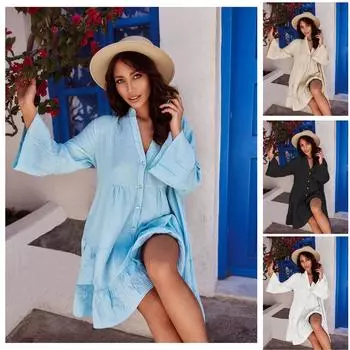 Женское весенне-осеннее цельное платье с рукавами-трубой и v-образным вырезом XS белый