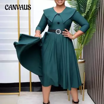 Женское весенне-осеннее однотонное темпераментное элегантное модное платье трапециевидной формы, платья больших размеров S зелёный