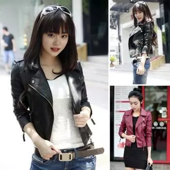 Женское весенне-осеннее пальто из искусственной кожи с отложным воротником, карманами на молнии, ветрозащитное, на молнии, однотонное, большого размера L вино красного