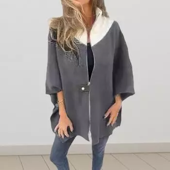 Женское весенне-осеннее пальто с воротником-стойкой, застежкой-молнией, свободная 45355, рукава, куртка Cardiagn Colorblock M чёрный