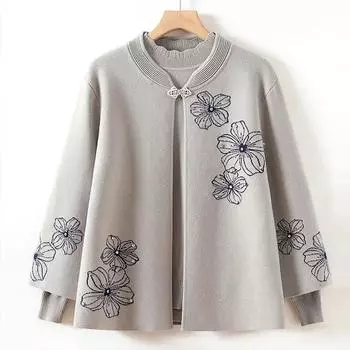 Женское весенне-осеннее пальто, вязаный кардиган для среднего возраста, элегантный и стильный свитер 3XL