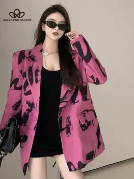 Женское весенне-осеннее платье, новый повседневный модный пиджак с буквенным принтом, модная куртка с длинными рукавами, свободная куртка S розовый