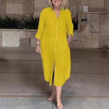 Женское весенне-осеннее повседневное однобортное платье со свободными карманами и лацканами S небесно-голубой