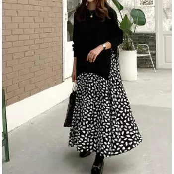 Женское весенне-осеннее повседневное платье с круглым вырезом, свободная длинная юбка для поездок на работу 5XL