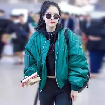 Женское весенне-осеннее свободное пальто с жареным уличным топом, бейсбольное пальто с хлопковой подкладкой, утолщенное пальто L чёрный