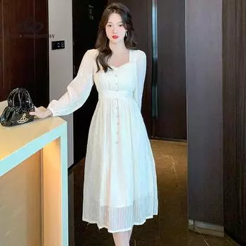 Женское весеннее длинное платье, повседневное праздничное платье, платье с длинными рукавами, женское пляжное длинное платье XL белый