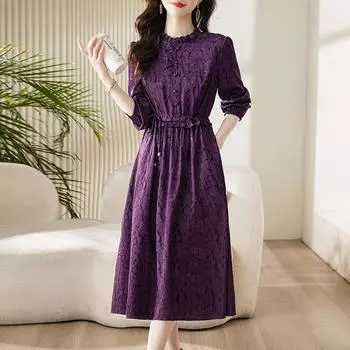 Женское весеннее фиолетовое платье большого размера с обтягивающей юбкой на шнуровке большого размера для женщин L