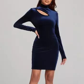 Женское весеннее и летнее платье с круглым вырезом и рукавами на бретельках L темно-синий