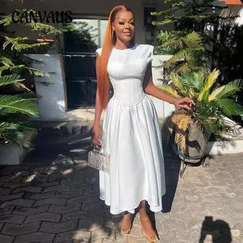 Женское весеннее и летнее платье, темпераментное платье трапециевидной формы с круглым вырезом и высокой талией S красный