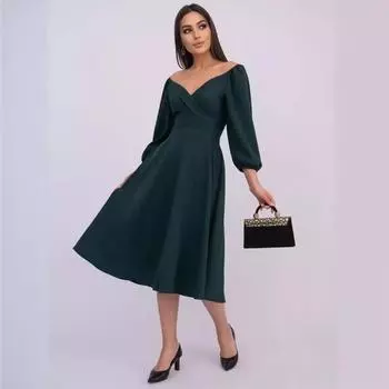 Женское весеннее модное платье с V-образным вырезом, присборенное на талии, рукавами-фонариками, темпераментное платье с карманами для женщин, вечерние платья S чёрный