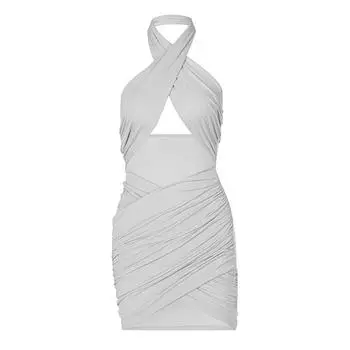 Женское весеннее модное сексуальное платье с открытой спиной и лямкой на шее, женское платье S серый