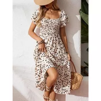 Женское весеннее модное сексуальное платье с оборками и цветочным принтом, повседневные длинные пляжные платья с принтом XS чёрный