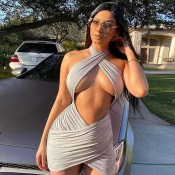 Женское весеннее модное сексуальное платье с открытой спиной и бретелькой на шее, женская модная темпераментная элегантная женская одежда S серый