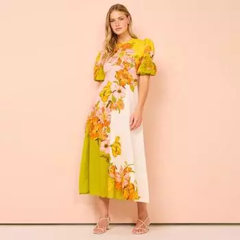 Женское весеннее модное универсальное облегающее свободное платье с принтом и пышными рукавами Vestidos De Mujer, летние пляжные длинные платья XXL зелёный