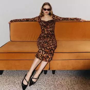 Женское весеннее новое модное платье с леопардовым принтом и длинными рукавами для похудения S цветной печати леопарда
