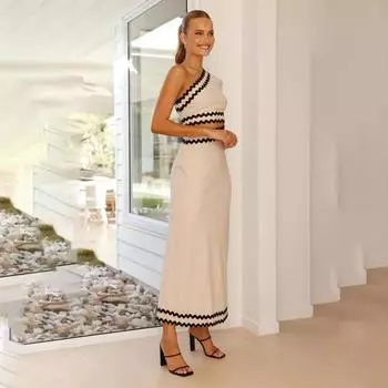 Женское весеннее однотонное облегающее платье без рукавов с косым воротником, летнее повседневное длинное платье А-силуэта с высокой талией в стиле пэчворк, размеры S-XL S чёрный