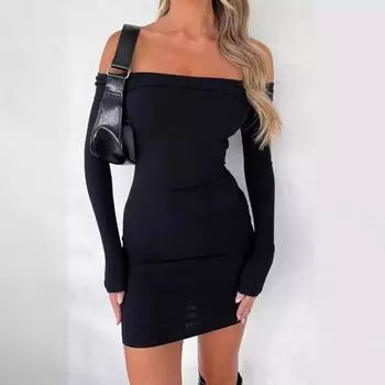 Женское весеннее однотонное платье-футляр с одной линией плеча S белый