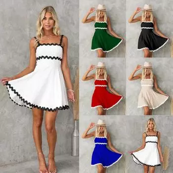 Женское весеннее платье без рукавов, однотонное, облегающее, на подтяжках, летнее, повседневное, А-силуэт, с открытой спиной, с высокой талией, короткие платья S-XL S синий