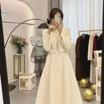 Женское весеннее платье-чеонгсам во французском стиле из двух частей с подтяжками сверху M 95-106 Jin