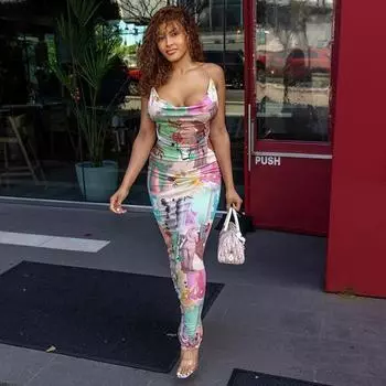 Женское весеннее платье-футляр без рукавов с принтом и без бретелек, длинное, летнее, повседневное, облегающее, длиной до щиколотки, с открытой спиной и высокой талией, с разрезом, платье-карандаш S