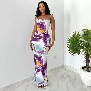 Женское весеннее платье-комбинезон без рукавов с принтом и без бретелек, летнее повседневное облегающее платье-карандаш длиной до щиколотки с открытой спиной и высокой талией S