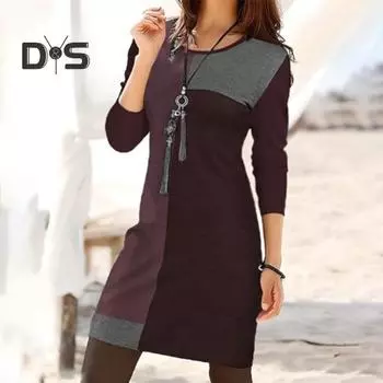 Женское весеннее платье одинакового цвета с геометрическим круглым вырезом и длинными рукавами, свободный пуловер, мягкое повседневное мини-платье длиной выше колена M синий