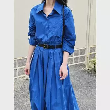 Женское весеннее платье-рубашка с французским воротником-поло Luxi - Высококачественная, облегающая длинная юбка, модель 9713 Medium