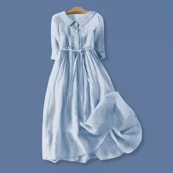 Женское весеннее платье с цветочным принтом, с отворотом среднего размера, с V-образным вырезом, на шнуровке, с высокой талией, трапециевидной формы, однобортное, богемное, плиссированное M разноцветный