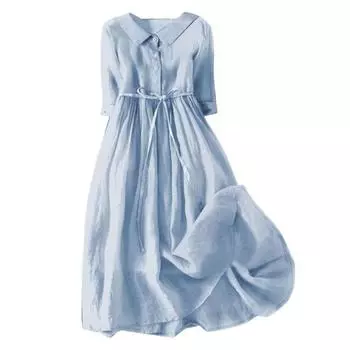 Женское весеннее платье с цветочным принтом, со средним рукавом, с отворотом, V-образным вырезом, на шнуровке, с высокой талией, трапециевидной формы, полуоднобортное богемное плиссированное платье миди M