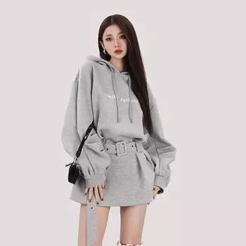 Женское весеннее платье с капюшоном, черные платья-пуловеры, осенняя корейская одежда S чёрный