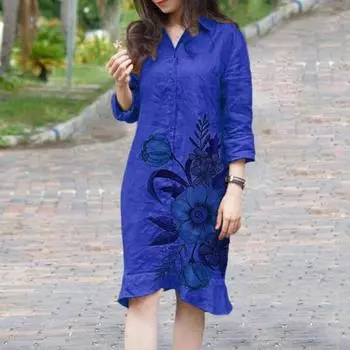 Женское весеннее платье с лацканами, однобортное платье с цветочным принтом, нерегулярные оборки по краю, свободные пуговицы, мягкое платье-рубашка длиной до колена с длинными рукавами 2XL розы красного