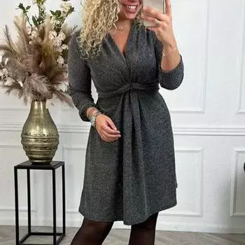 Женское весеннее платье с v-образным вырезом и длинными рукавами, сплошное цветное облегающее платье до колена с высокой талией, мягкое элегантное повседневное платье миди XL красный